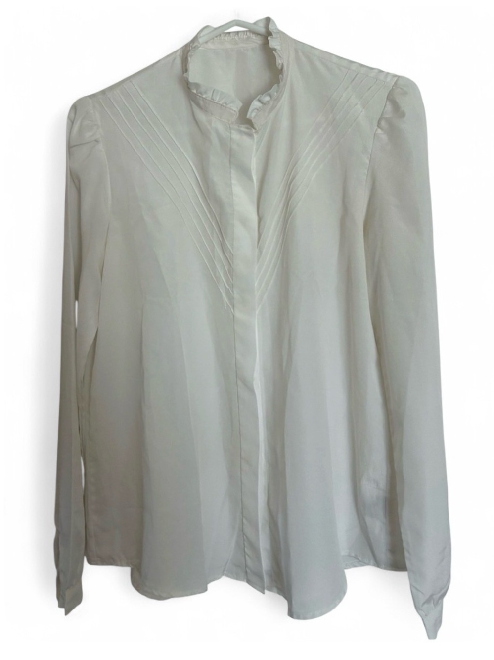 White Ruffle Collar Button-Front Blouse Size 42